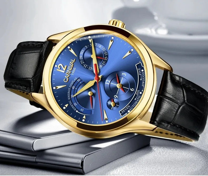 CARNIVAL New Dual Time Zone Watches for Men Automatic Multifunction Men Mechanical Wristwatches Sapphire Calendar Watch for Men