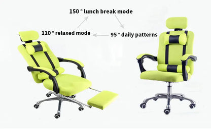 Silla de ordenador para oficina en casa, silla de malla con reposapiés, reclinable para la pausa del almuerzo, giratoria, elevable, con reposacabezas BR-10