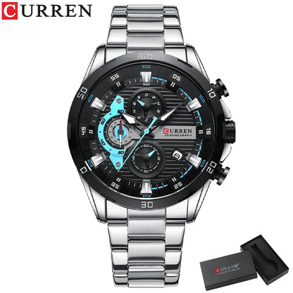 Reloj para hombre CURREN: cronógrafo deportivo de lujo, movimiento de cuarzo, totalmente de acero, resistente al agua
