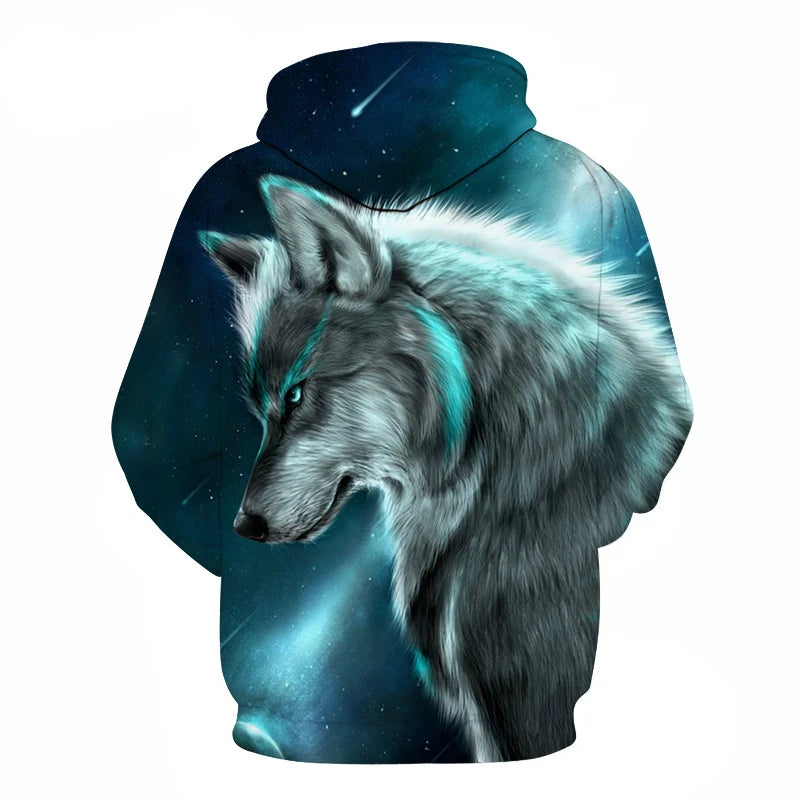 Ефектен космически Galaxy Wolf суитшърт с качулка за мъже, ярък вълк, модерен и стилен дизайн, пролетно-есенен пуловер суитшърт