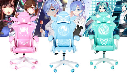 Cute Pink Gaming Chair Ergonomic Computer Chair with Footrest, Adjustable Height, Reclining Swivel Office Chair for Girls, Home Office & Gaming