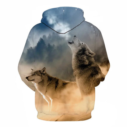 Ефектен космически Galaxy Wolf суитшърт с качулка за мъже, ярък вълк, модерен и стилен дизайн, пролетно-есенен пуловер суитшърт