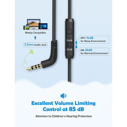 Écouteurs filaires Ow CH6S avec microphone pour enfants, matériau de qualité alimentaire, écouteurs supra-auriculaires pour enfants, IPad Kindle Morning, Max 85dB