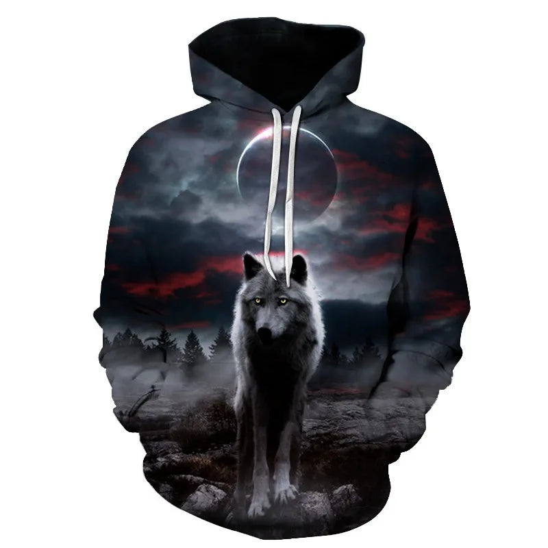 Ефектен космически Galaxy Wolf суитшърт с качулка за мъже, ярък вълк, модерен и стилен дизайн, пролетно-есенен пуловер суитшърт