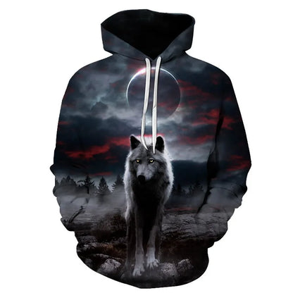 Ефектен космически Galaxy Wolf суитшърт с качулка за мъже, ярък вълк, модерен и стилен дизайн, пролетно-есенен пуловер суитшърт