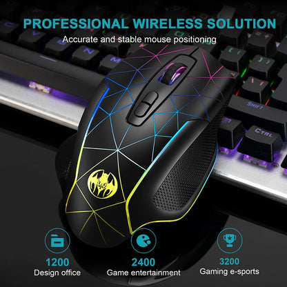 2.4G Rechargeable Wireless Mouse, Gamer Gaming Mouse, Computer Mouse, USB Ergonomic Mouse with Backlight RGB Mice for Laptop PC