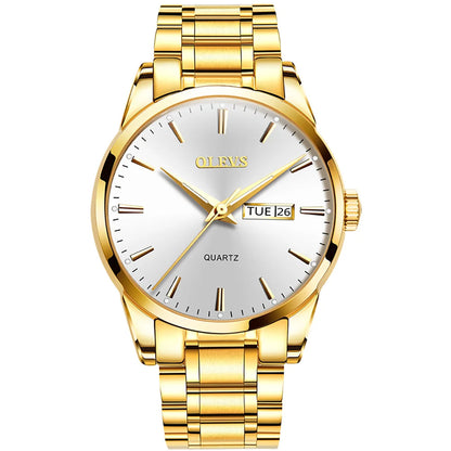 OLEVS Herrenuhr – Quarz-Armbanduhr aus Edelstahl, wasserdicht, vergoldet, elegant und strahlend, luxuriöses Accessoire für Herren