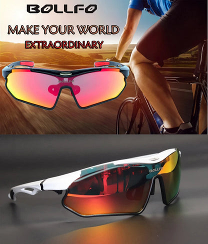 BOLLFO Anti-Glare Bike Glasses UV Protection Cycling Sunglasses TR90 Genuine REVO Coating Silicone Temple Grips Cycling Eyewear