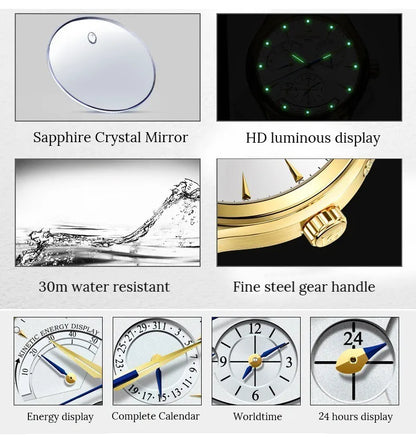 CARNIVAL New Dual Time Zone Watches for Men Automatic Multifunction Men Mechanical Wristwatches Sapphire Calendar Watch for Men