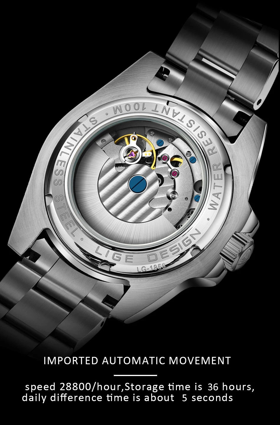 LIGE New Fashion Men's Mechanical Wristwatches Business Watch Men Waterproof Sport Automatic Watch For Men Relogios Masculino