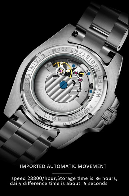 LIGE New Fashion Men's Mechanical Wristwatches Business Watch Men Waterproof Sport Automatic Watch For Men Relogios Masculino