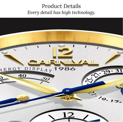 CARNIVAL New Dual Time Zone Watches for Men Automatic Multifunction Men Mechanical Wristwatches Sapphire Calendar Watch for Men