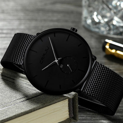 Reloj para hombre CRRJU: reloj de cuarzo de lujo, de estilo informal, fino, con correa de malla de acero, resistente al agua y deportivo.