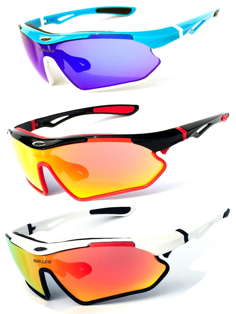BOLLFO Anti-Glare Bike Glasses UV Protection Cycling Sunglasses TR90 Genuine REVO Coating Silicone Temple Grips Cycling Eyewear