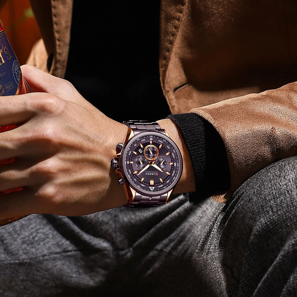 CURREN herenhorloge – Trendy horloge van een bekend merk, luxemodel, waterdicht, van staal, sportieve stijl, quartz-chronograaf