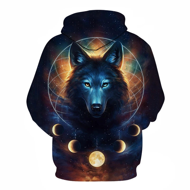 Ефектен космически Galaxy Wolf суитшърт с качулка за мъже, ярък вълк, модерен и стилен дизайн, пролетно-есенен пуловер суитшърт