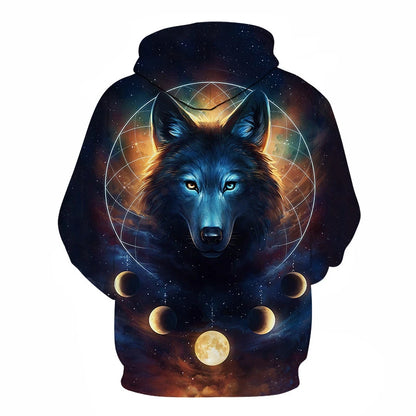 Ефектен космически Galaxy Wolf суитшърт с качулка за мъже, ярък вълк, модерен и стилен дизайн, пролетно-есенен пуловер суитшърт