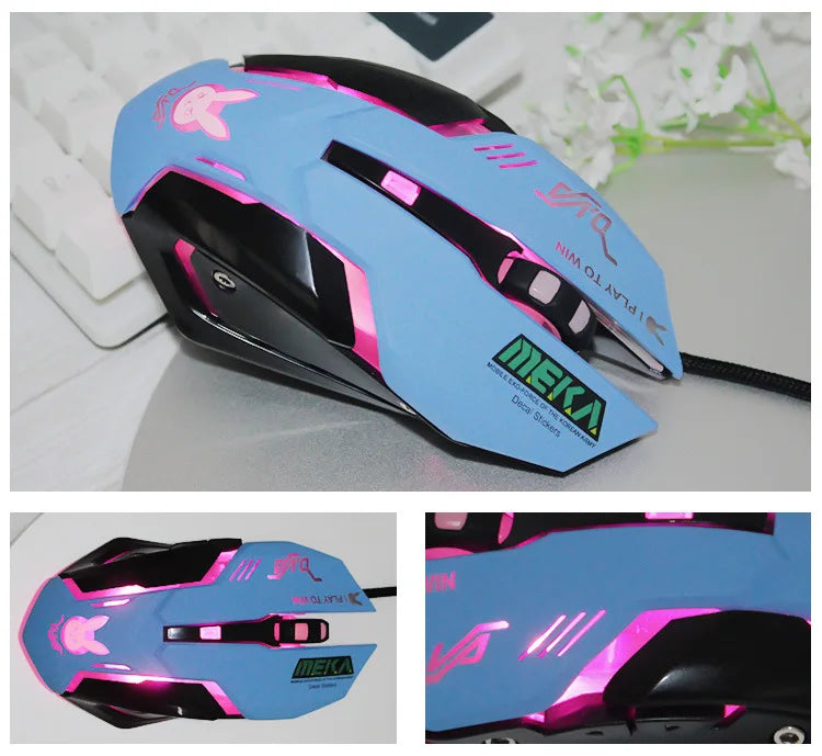 Blue gaming mouse anime peripheral equipment wired breathing lamp game e-sports game DVA optical mouse
