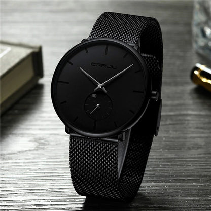Reloj para hombre CRRJU: reloj de cuarzo de lujo, de estilo informal, fino, con correa de malla de acero, resistente al agua y deportivo.