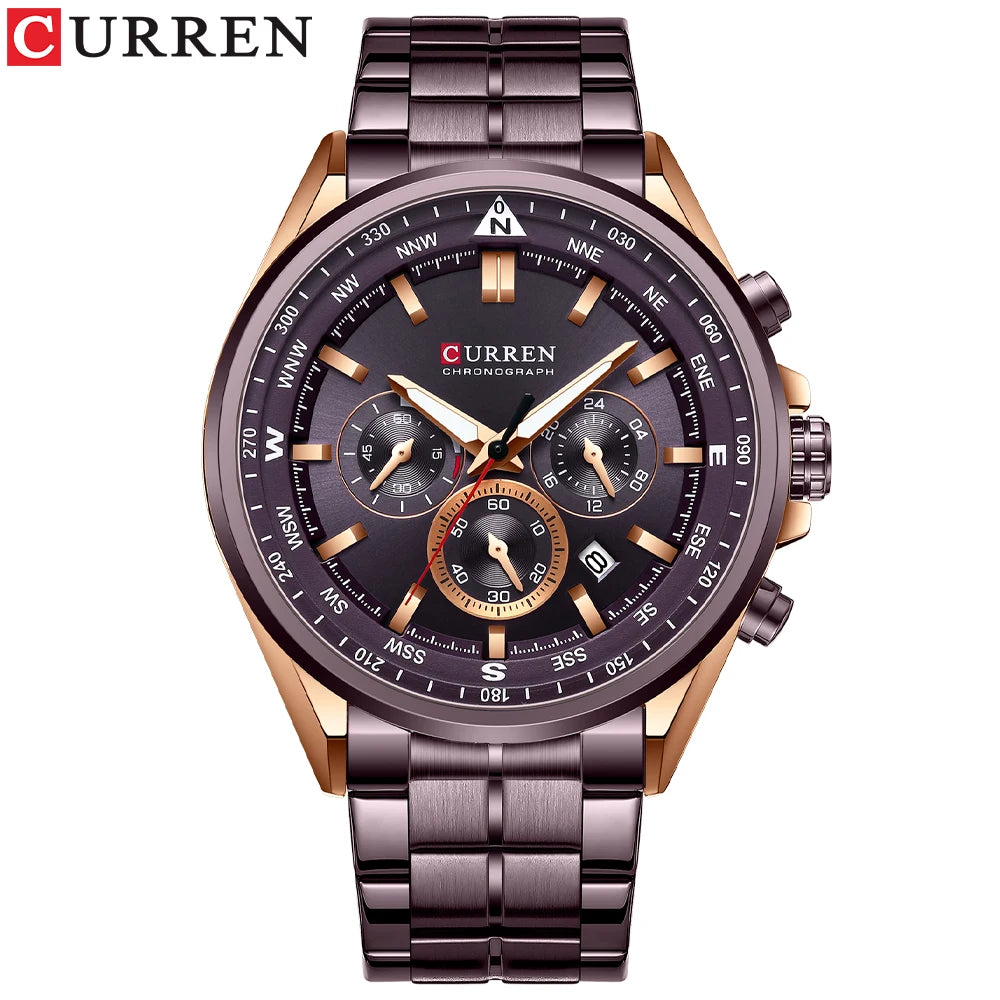 CURREN herenhorloge – Trendy horloge van een bekend merk, luxemodel, waterdicht, van staal, sportieve stijl, quartz-chronograaf