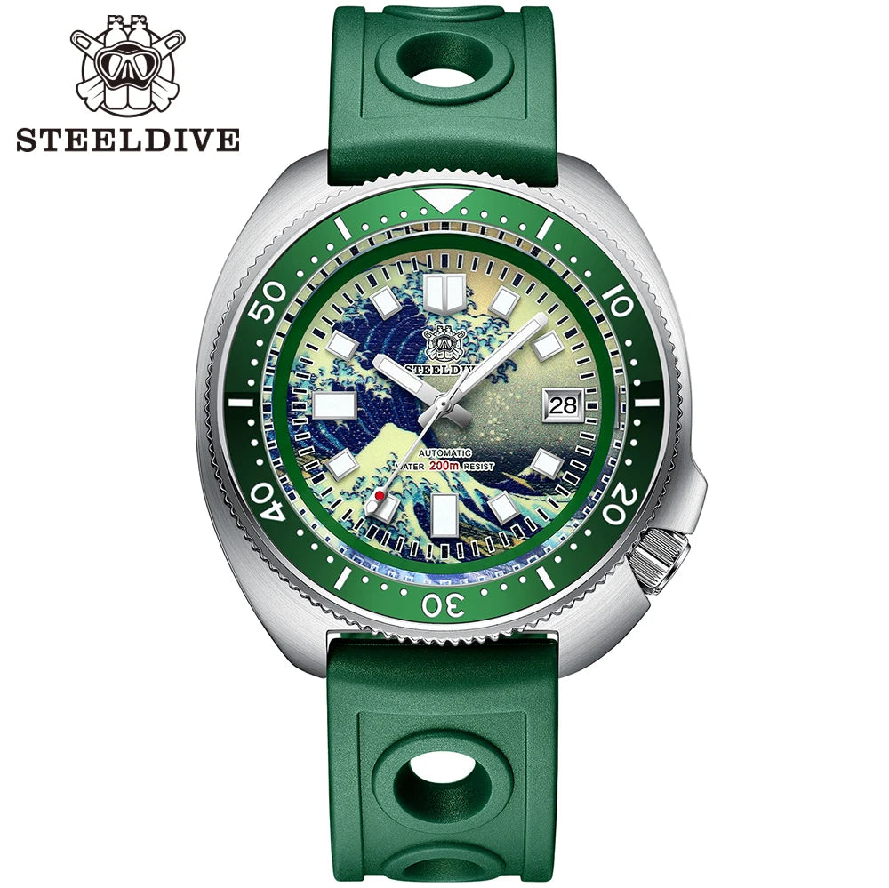 STEELDIVE SD1970J Kanagawa Turtle Full Luminous Dial Ceramic Bezel NH35 Automatic STEELDIVE Official Store Men's Dive Watch