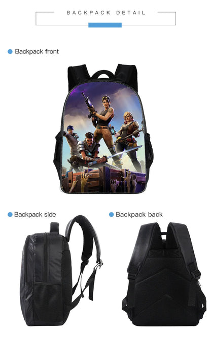Set de 3 bucăți de ghiozdane Fortnite pentru băieți și fete, cu tematică Battle Royale, seturi de ghiozdane pentru jocuri, rucsacuri pentru jocuri, cadouri școlare