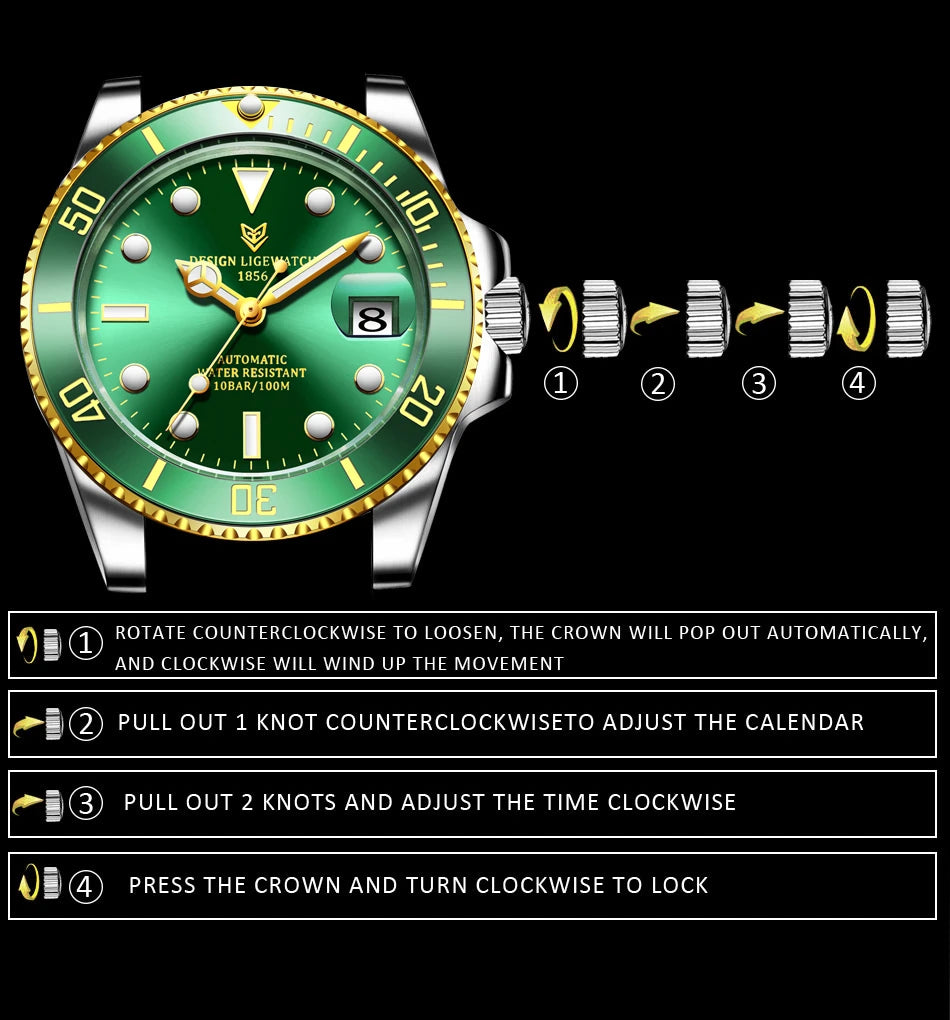 LIGE 2025 New Men Mechanical Wristwatch Stainless Steel Clocks Watch Top Brand Luxury Military Sports Mens Watches Reloj Hombre