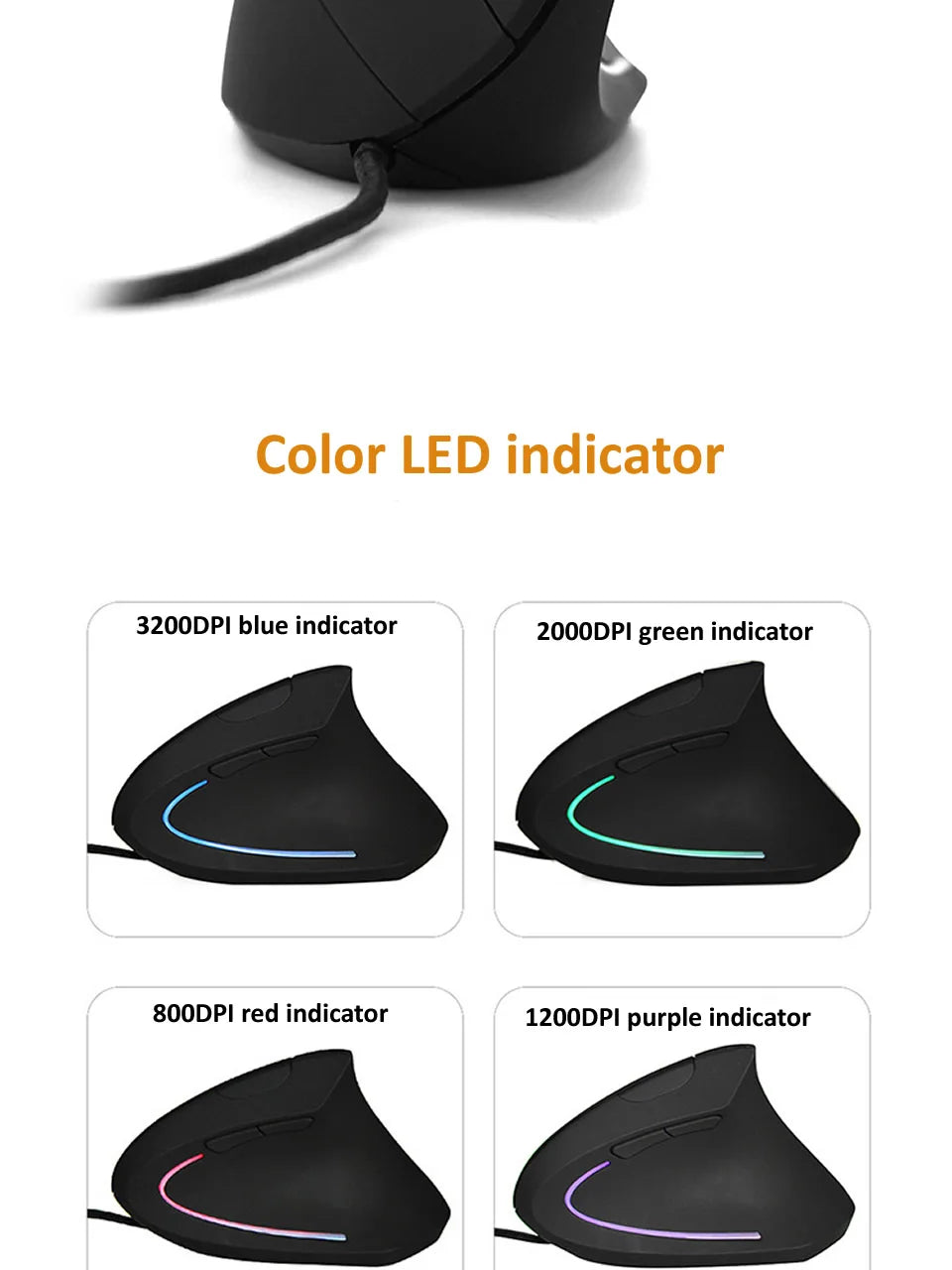 Wired Right Hand Vertical RGB Mouse Ergonomic Gaming Mouse 800 1200 1600 3200DPI USB Optical Wrist Healthy Mouse for PC Computer