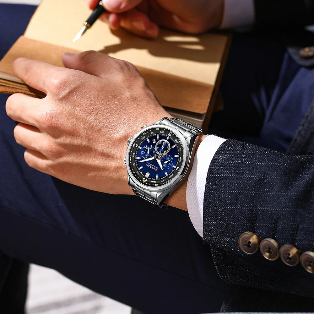 CURREN herenhorloge – Trendy horloge van een bekend merk, luxemodel, waterdicht, van staal, sportieve stijl, quartz-chronograaf