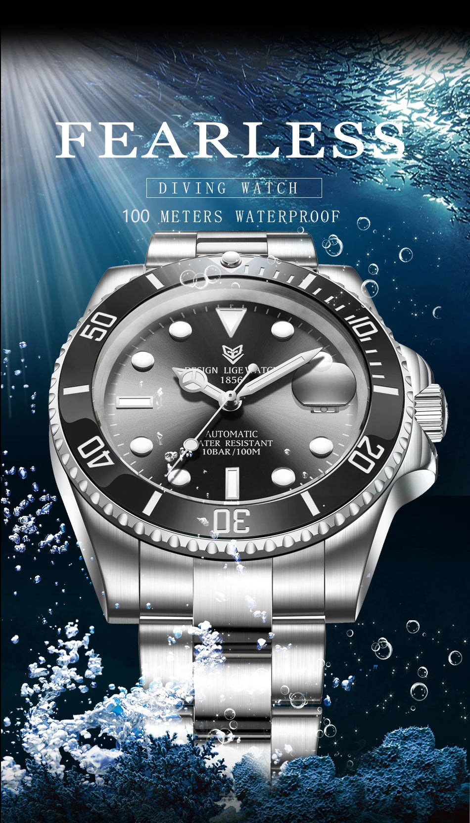 LIGE New Fashion Men's Mechanical Wristwatches Business Watch Men Waterproof Sport Automatic Watch For Men Relogios Masculino