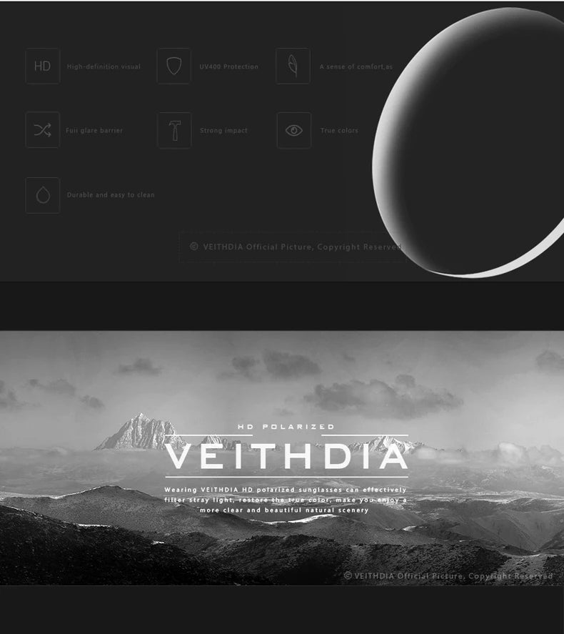 VEITHDIA Men Sunglasses Fashion Round Unisex Sun Glasses Polarized Coating Mirror Sports Driving Male Eyewear For Women 6358