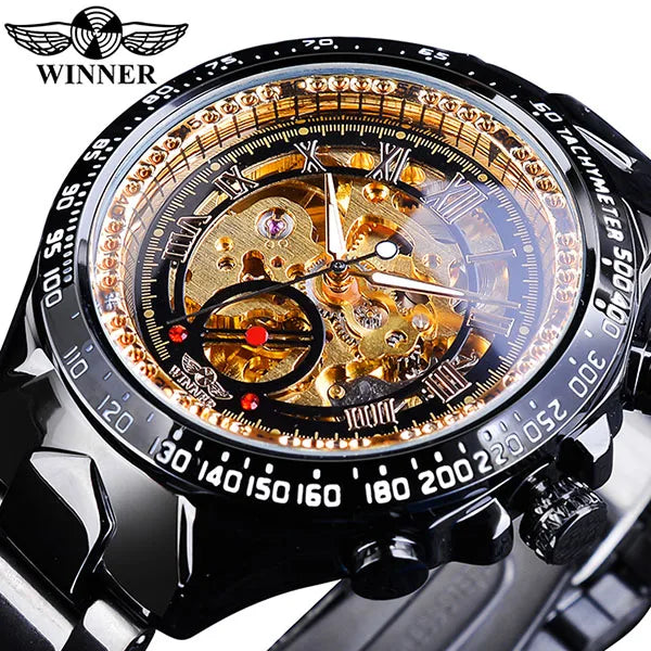 Orologio da uomo Winner – Design sportivo, lunetta lavorata, stile di tendenza, marchio di prestigio, orologio automatico con meccanismo a vista (scheletrato)