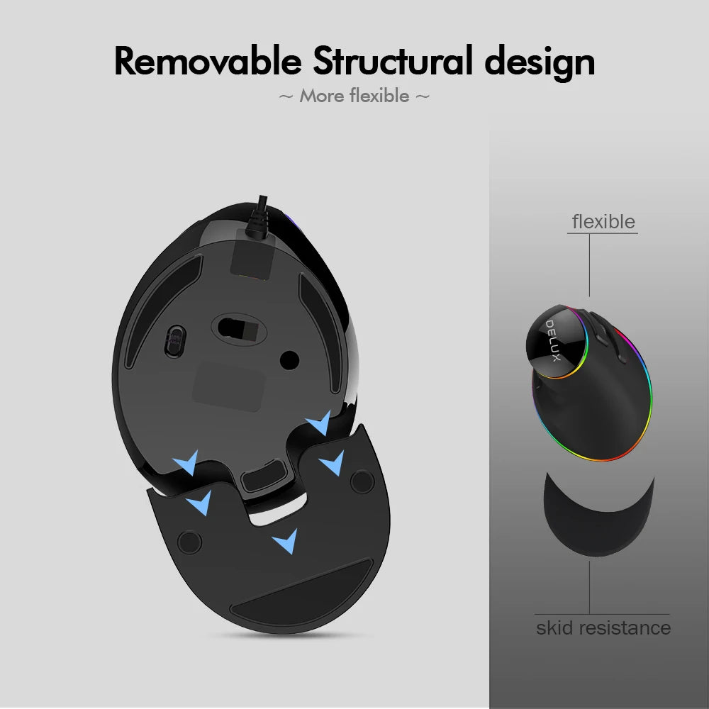 Delux M618 PLUS Vertical Mouse Gaming Wired Ergonomics Mice Wireless 6 Buttons 4000 DPI Optical Right Hand For PC Laptop