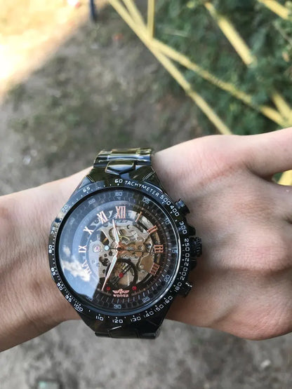 Orologio da uomo Winner – Design sportivo, lunetta lavorata, stile di tendenza, marchio di prestigio, orologio automatico con meccanismo a vista (scheletrato)