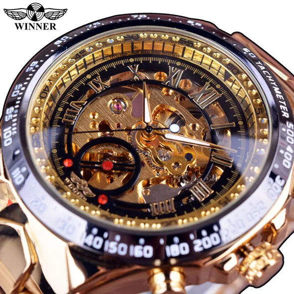 Orologio da uomo Winner – Design sportivo, lunetta lavorata, stile di tendenza, marchio di prestigio, orologio automatico con meccanismo a vista (scheletrato)