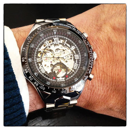 Orologio da uomo Winner – Design sportivo, lunetta lavorata, stile di tendenza, marchio di prestigio, orologio automatico con meccanismo a vista (scheletrato)