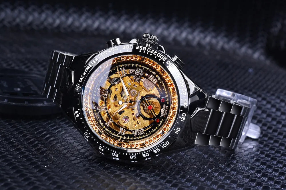 Orologio da uomo Winner – Design sportivo, lunetta lavorata, stile di tendenza, marchio di prestigio, orologio automatico con meccanismo a vista (scheletrato)