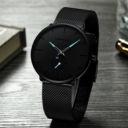 Reloj para hombre CRRJU: reloj de cuarzo de lujo, de estilo informal, fino, con correa de malla de acero, resistente al agua y deportivo.