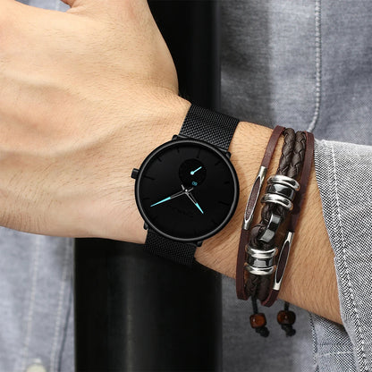 Reloj para hombre CRRJU: reloj de cuarzo de lujo, de estilo informal, fino, con correa de malla de acero, resistente al agua y deportivo.