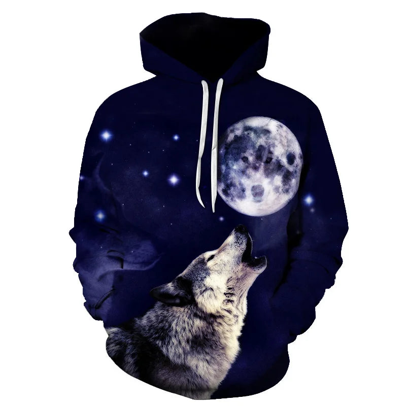Ефектен космически Galaxy Wolf суитшърт с качулка за мъже, ярък вълк, модерен и стилен дизайн, пролетно-есенен пуловер суитшърт