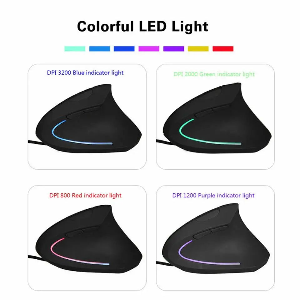 Wired Right Hand Vertical RGB Mouse Ergonomic Gaming Mouse 800 1200 1600 3200DPI USB Optical Wrist Healthy Mouse for PC Computer