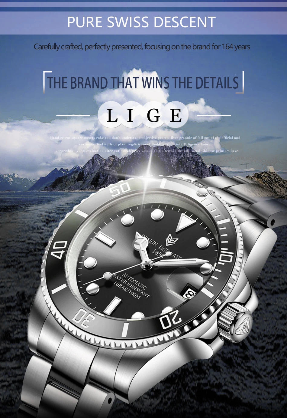 LIGE New Fashion Men's Mechanical Wristwatches Business Watch Men Waterproof Sport Automatic Watch For Men Relogios Masculino