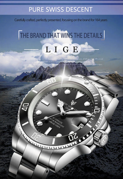 LIGE New Fashion Men's Mechanical Wristwatches Business Watch Men Waterproof Sport Automatic Watch For Men Relogios Masculino
