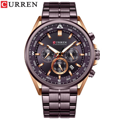 CURREN herenhorloge – Trendy horloge van een bekend merk, luxemodel, waterdicht, van staal, sportieve stijl, quartz-chronograaf