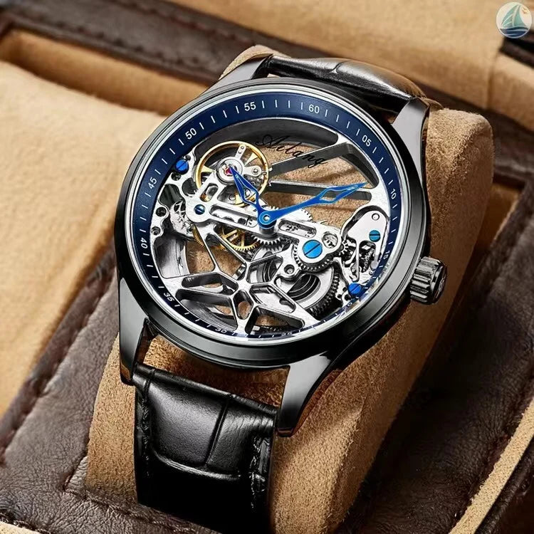 AILANG Skeleton Mechanical Mens Watches Top Brand Luxury Steampunk Transparent Hollow Automatic Watch Relogio Masculino 8625