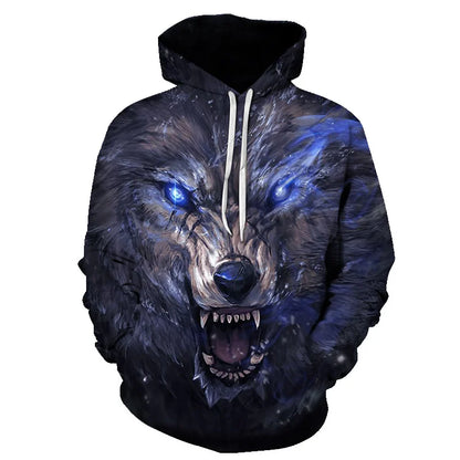 Ефектен космически Galaxy Wolf суитшърт с качулка за мъже, ярък вълк, модерен и стилен дизайн, пролетно-есенен пуловер суитшърт