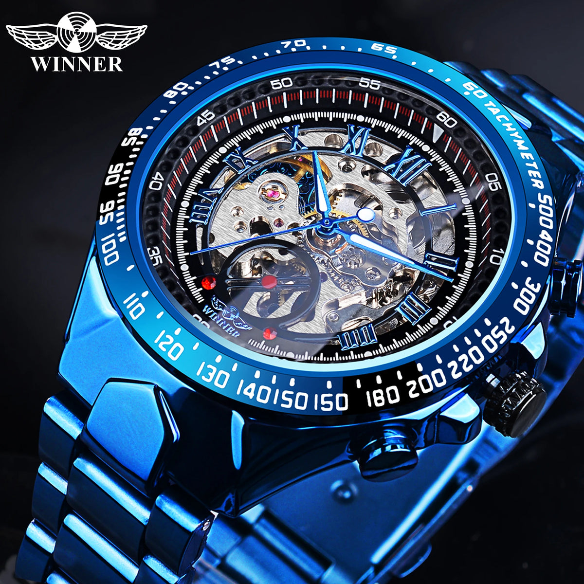 Orologio da uomo Winner – Design sportivo, lunetta lavorata, stile di tendenza, marchio di prestigio, orologio automatico con meccanismo a vista (scheletrato)