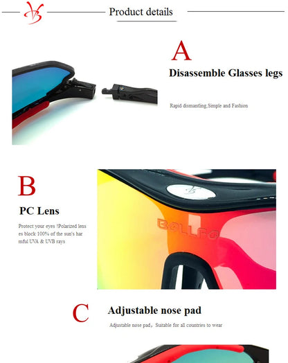 BOLLFO Anti-Glare Bike Glasses UV Protection Cycling Sunglasses TR90 Genuine REVO Coating Silicone Temple Grips Cycling Eyewear