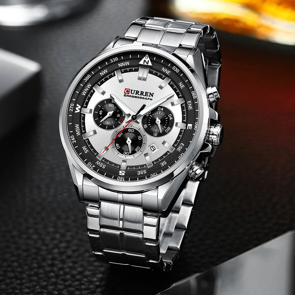 CURREN herenhorloge – Trendy horloge van een bekend merk, luxemodel, waterdicht, van staal, sportieve stijl, quartz-chronograaf