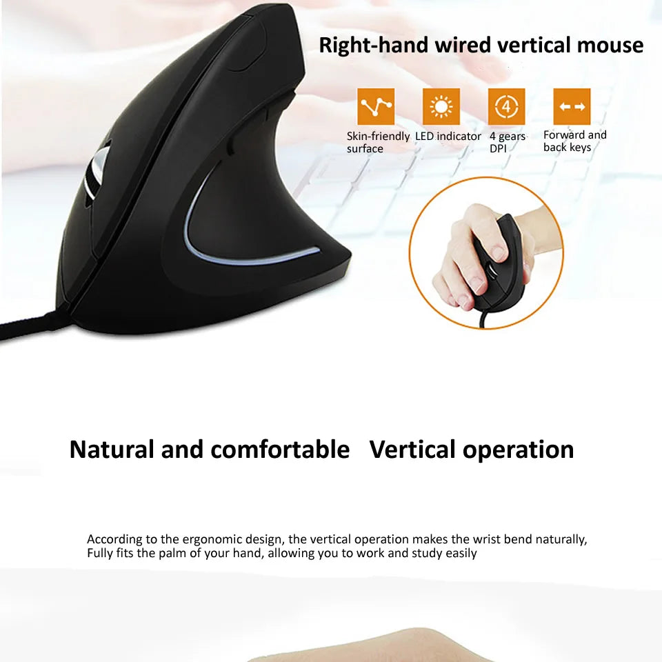 Wired Right Hand Vertical RGB Mouse Ergonomic Gaming Mouse 800 1200 1600 3200DPI USB Optical Wrist Healthy Mouse for PC Computer